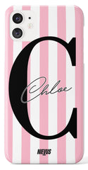 The Personalised Initial Case - Pink & White Stripes