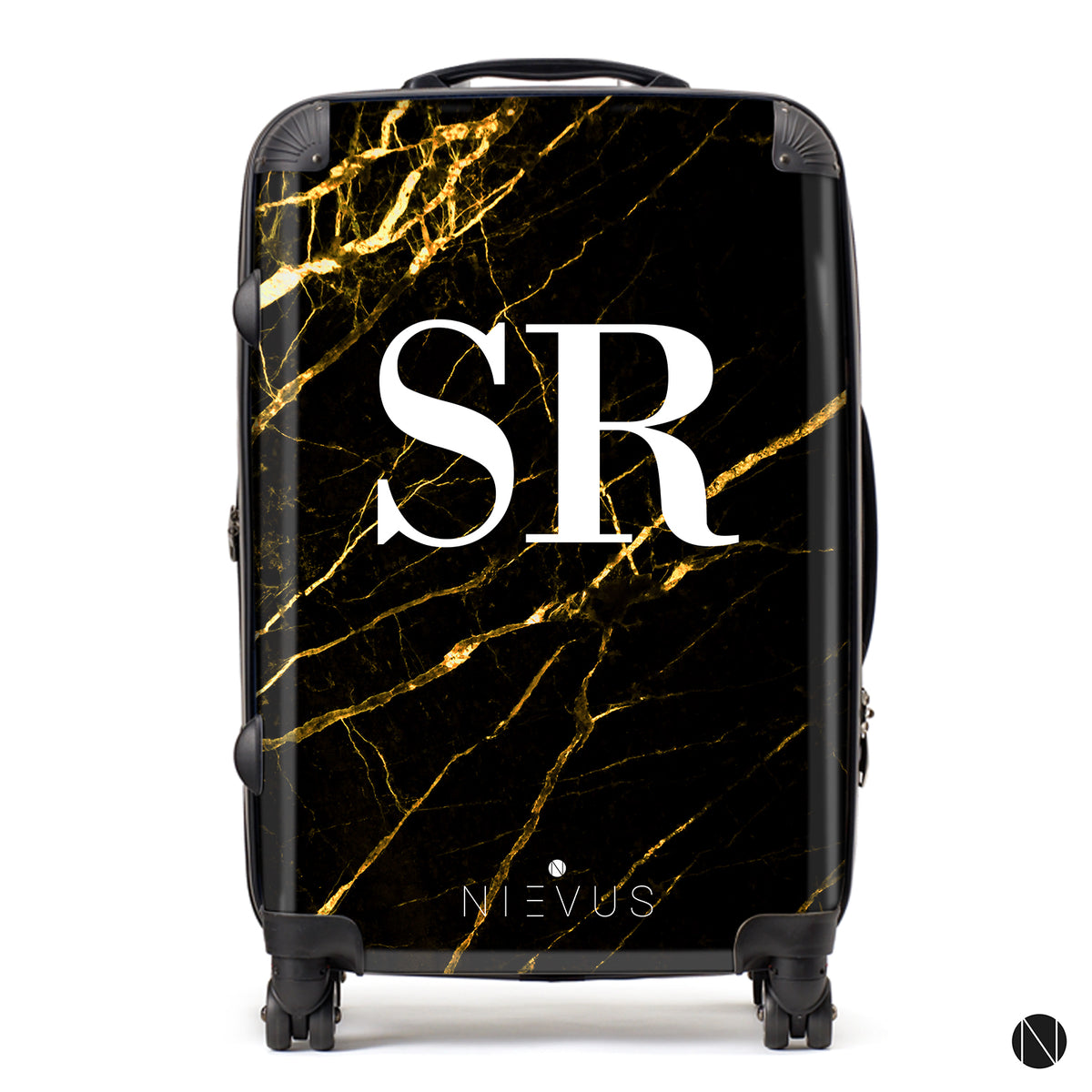 The Personalised Marble Suitcase - Black & Gold Edition