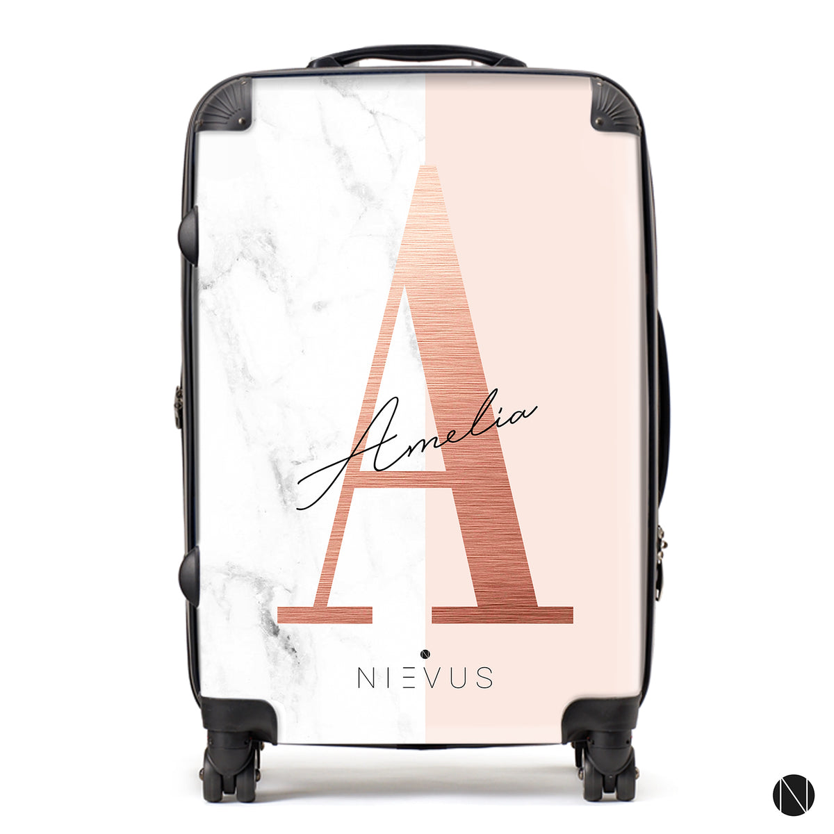 The Personalised Rose Gold Marble Suitcase