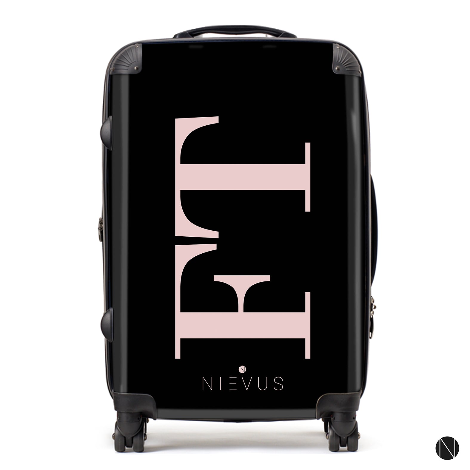 The Personalised Initials Suitcase - Black & Dusky Pink Side