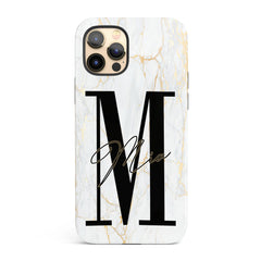 The Personalised Initial Case - White & Gold Marble